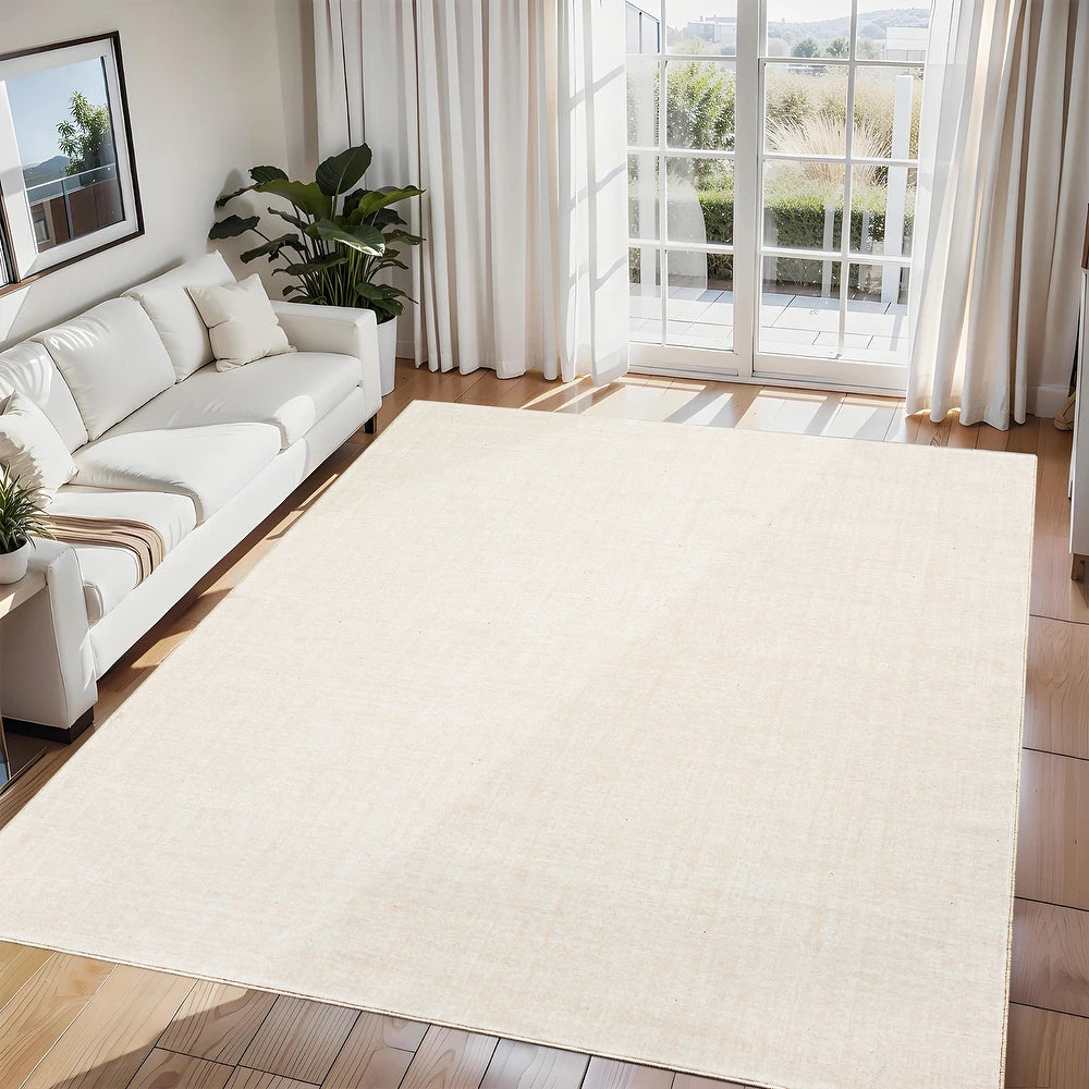 Washable Rugs Farmhouse Modern Solid Carpet Soft Non Slip - Off White -  5'x7'