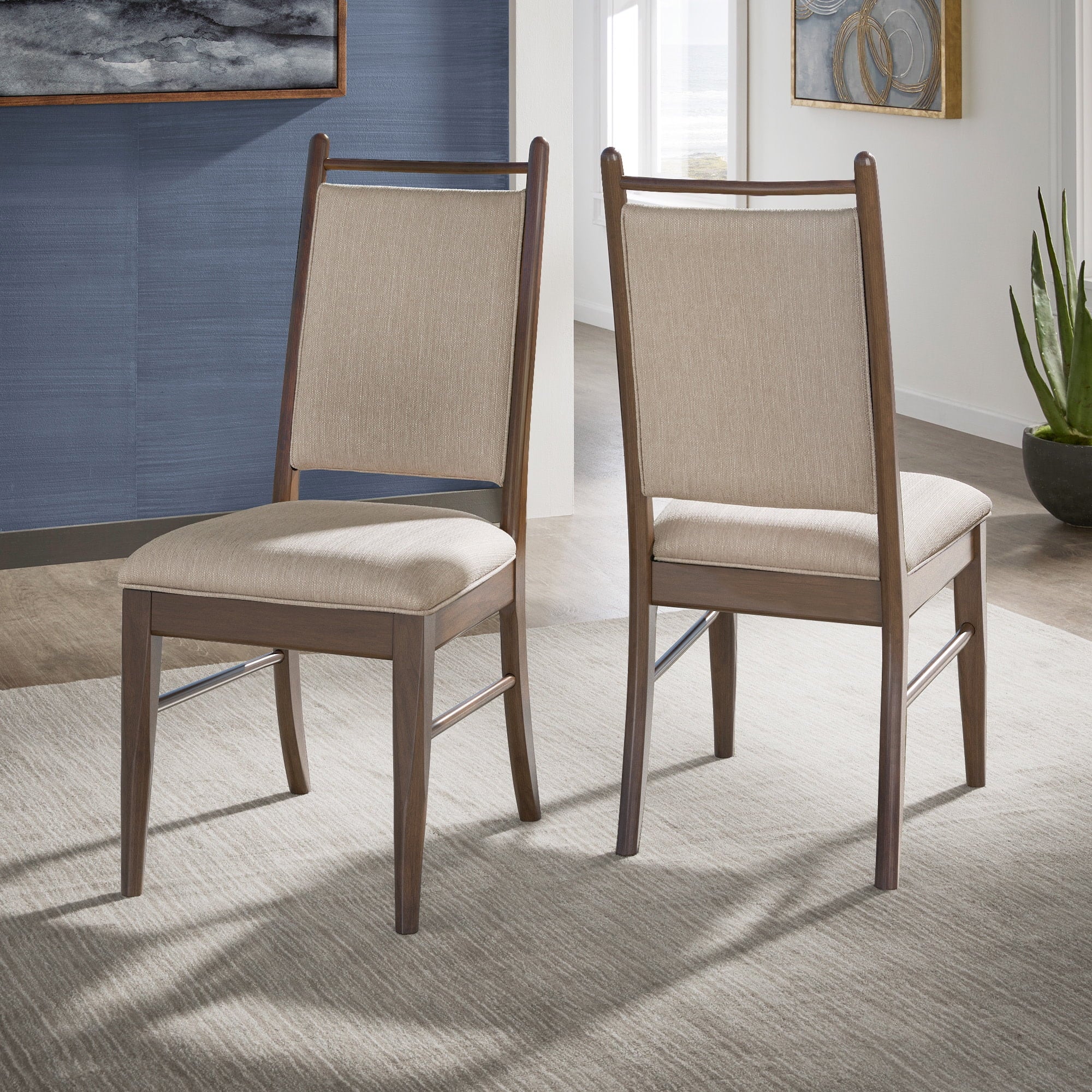 Alta Wood Finish Beige Fabric Dining Chair, Set of 2, Walnut