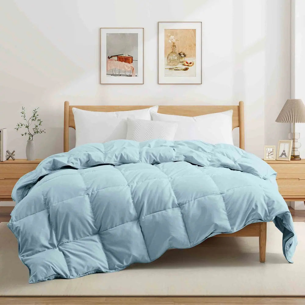 White Feather Down Comforter Duvet Insert All Warmth Levels - King - Blue Lightweight