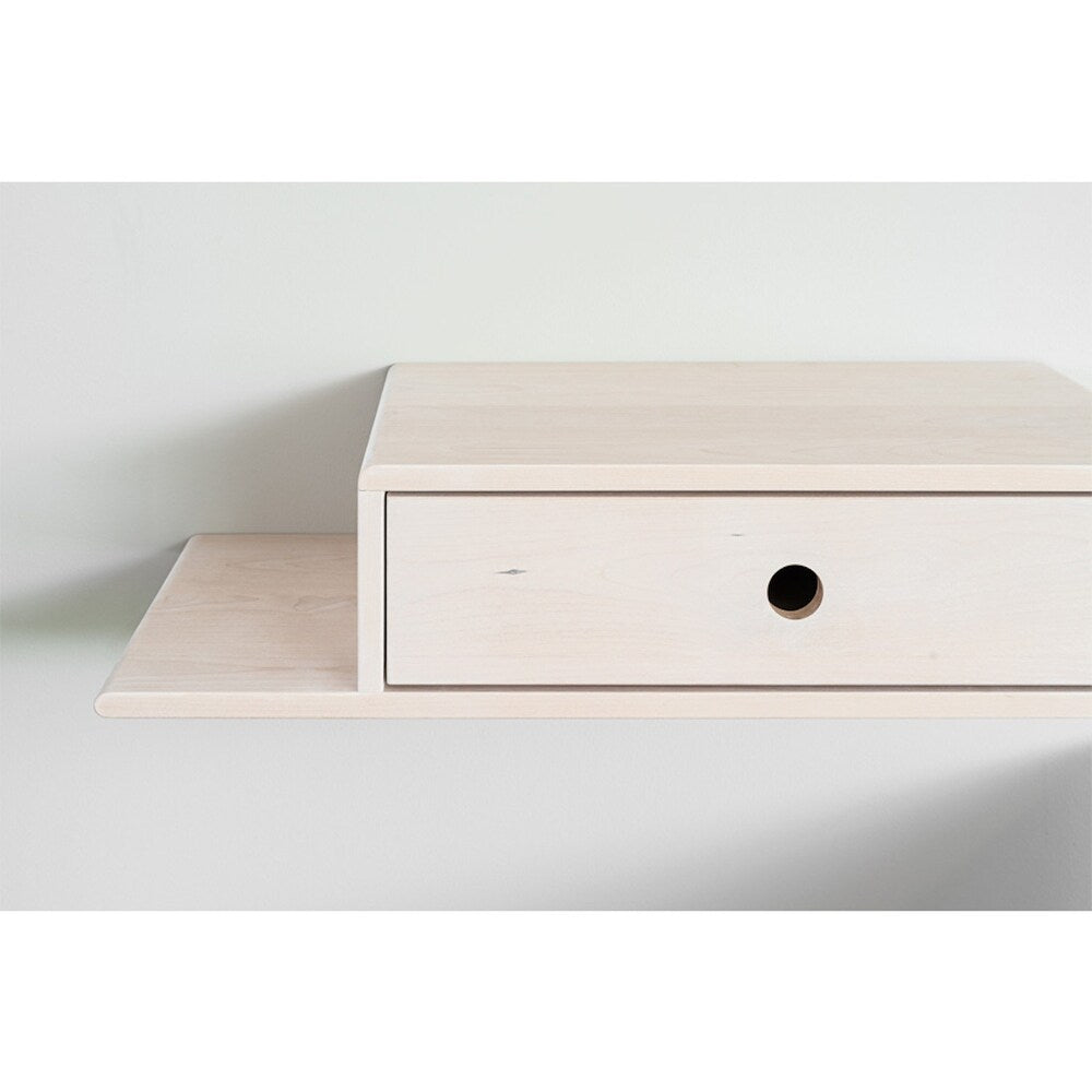 Birch Wood Floating Nightstand with Drawer, Stylish Left Shelf, Handcrafted Modern Bedroom Bedside Unit