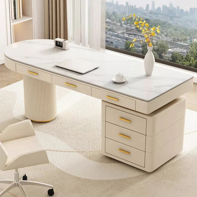 White+Creamy-white Half-circle Sintered Stone TABLE TOP ONLY - 2 BOXES