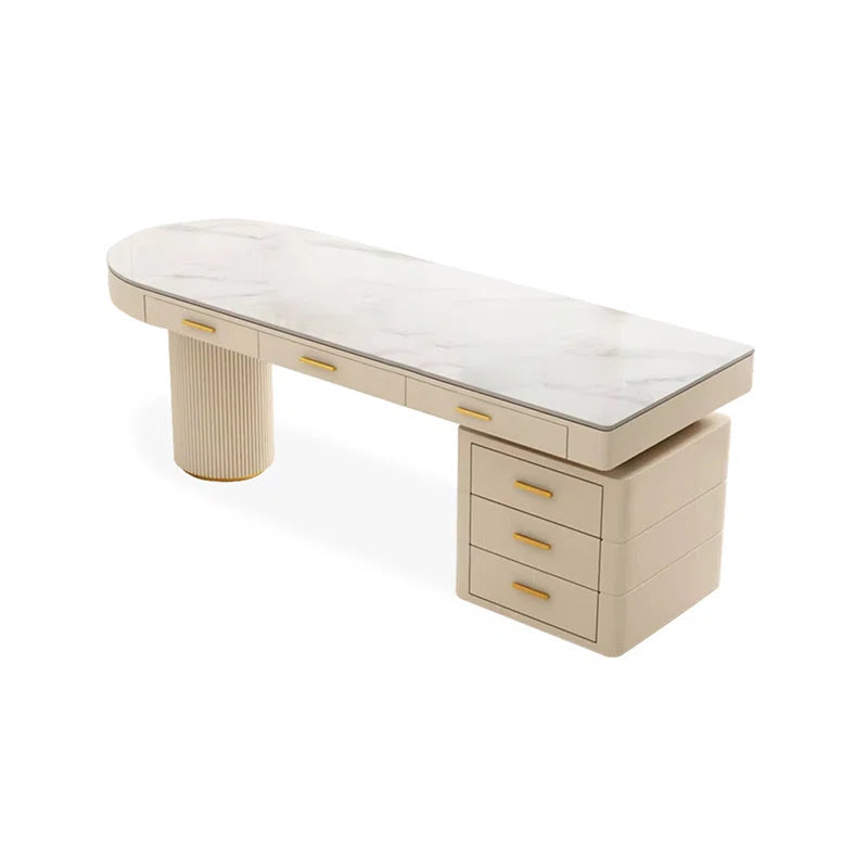 White+Creamy-white Half-circle Sintered Stone TABLE TOP ONLY - 2 BOXES