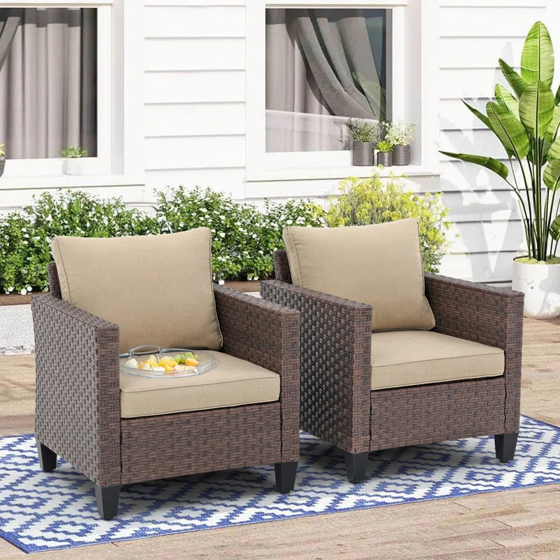 Wicker Patio Chair with Cushions (Set of 2)