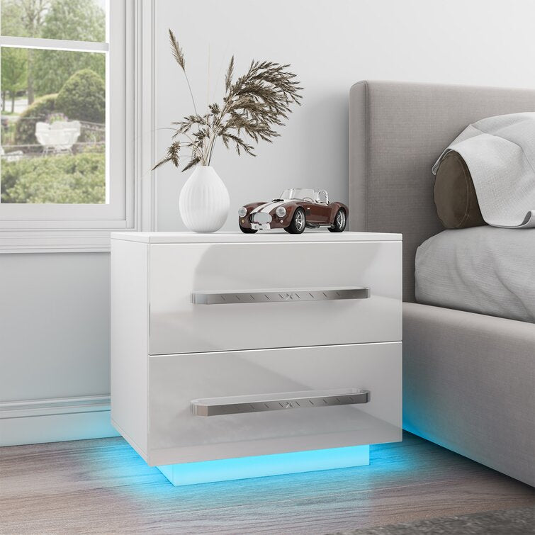 White Wideman Manufactured Wood Nightstand with Multicolors RGB LED Lights