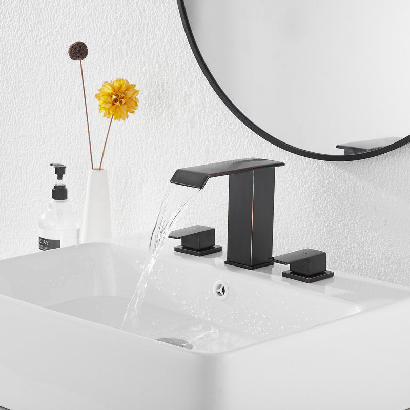 Oil Rubbed Bronze Widespread Faucet 2-handle Bathroom Faucet with Drain Assembly