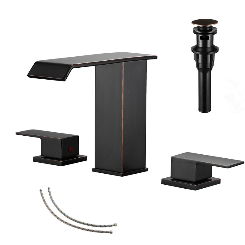 Oil Rubbed Bronze Widespread Faucet 2-handle Bathroom Faucet with Drain Assembly
