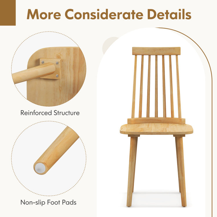 1-Piece Dining Chairs with High Spindle Back and Natural Rubber Wood Legs