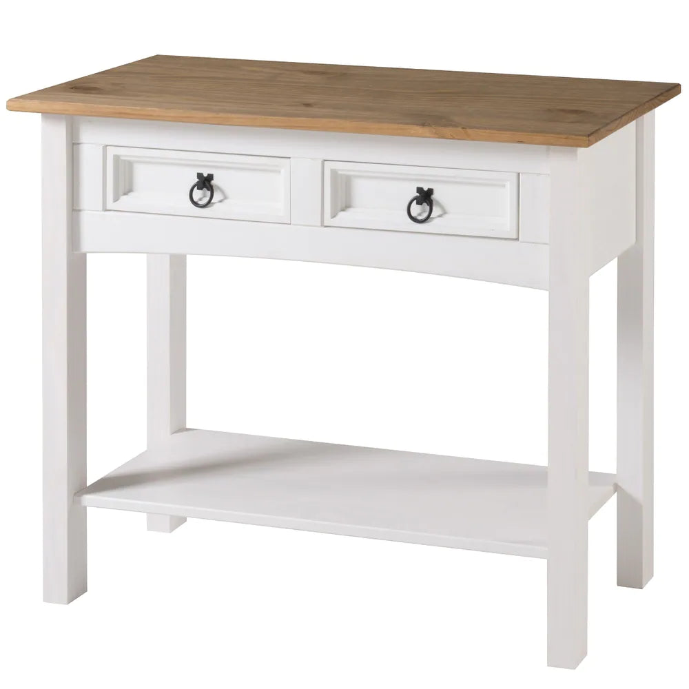 Wood Hall Table Console 2 Drawers Corona | Furniture Dash - White wash stain, tops in antique brown stain.