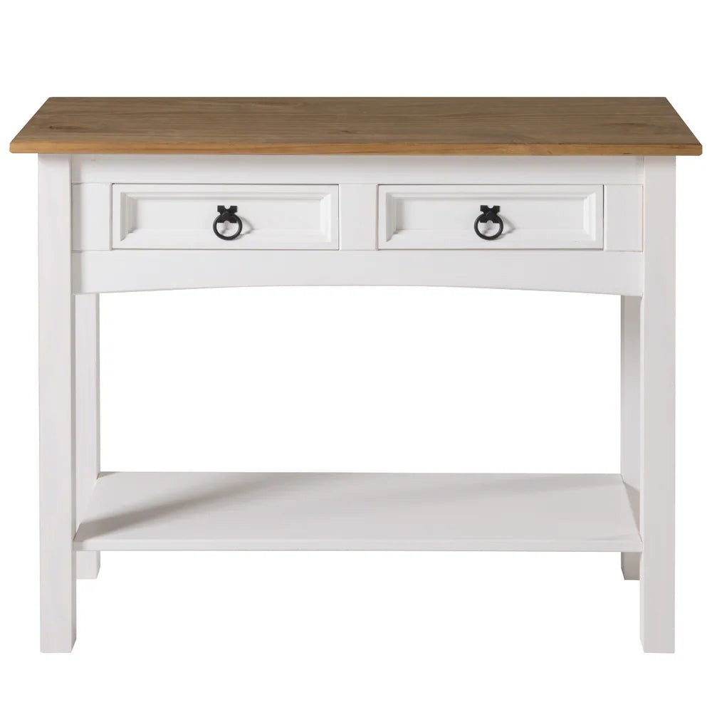 Wood Hall Table Console 2 Drawers Corona | Furniture Dash - White wash stain, tops in antique brown stain.