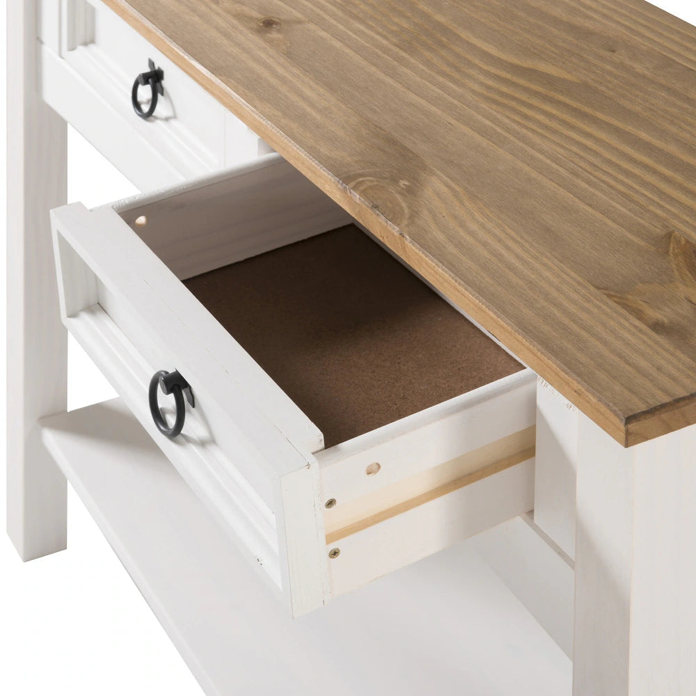 Wood Hall Table Console 2 Drawers Corona | Furniture Dash - White wash stain, tops in antique brown stain.