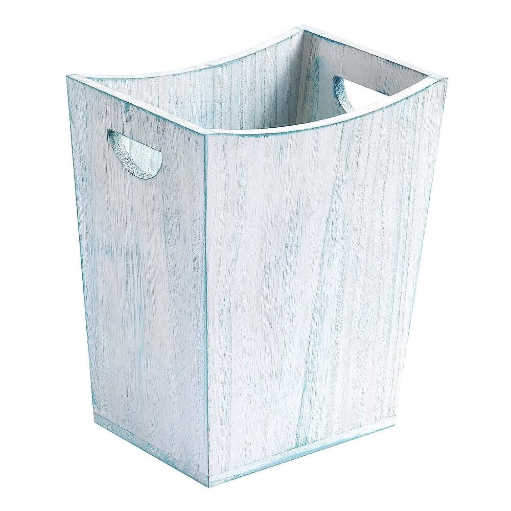 Wood Trash Can, Rustic Farmhouse Style Wastebasket Bin - Blue