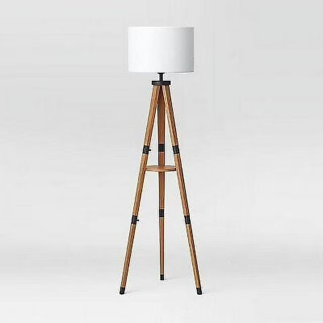 Wood Tripod Floor Lamp with Shelf Brown (Includes LED Light Bulb)