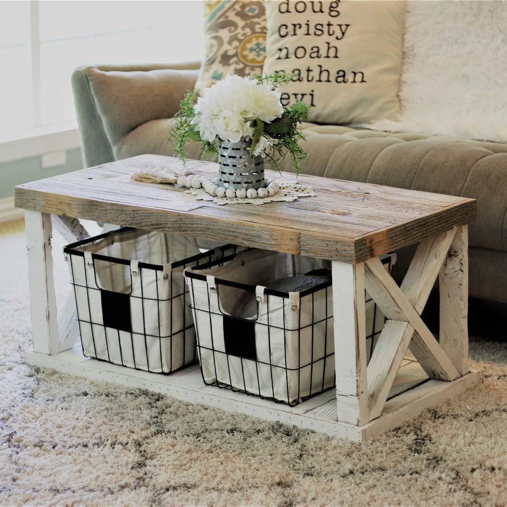 Wooden X Leg Coffee Table - Antique White