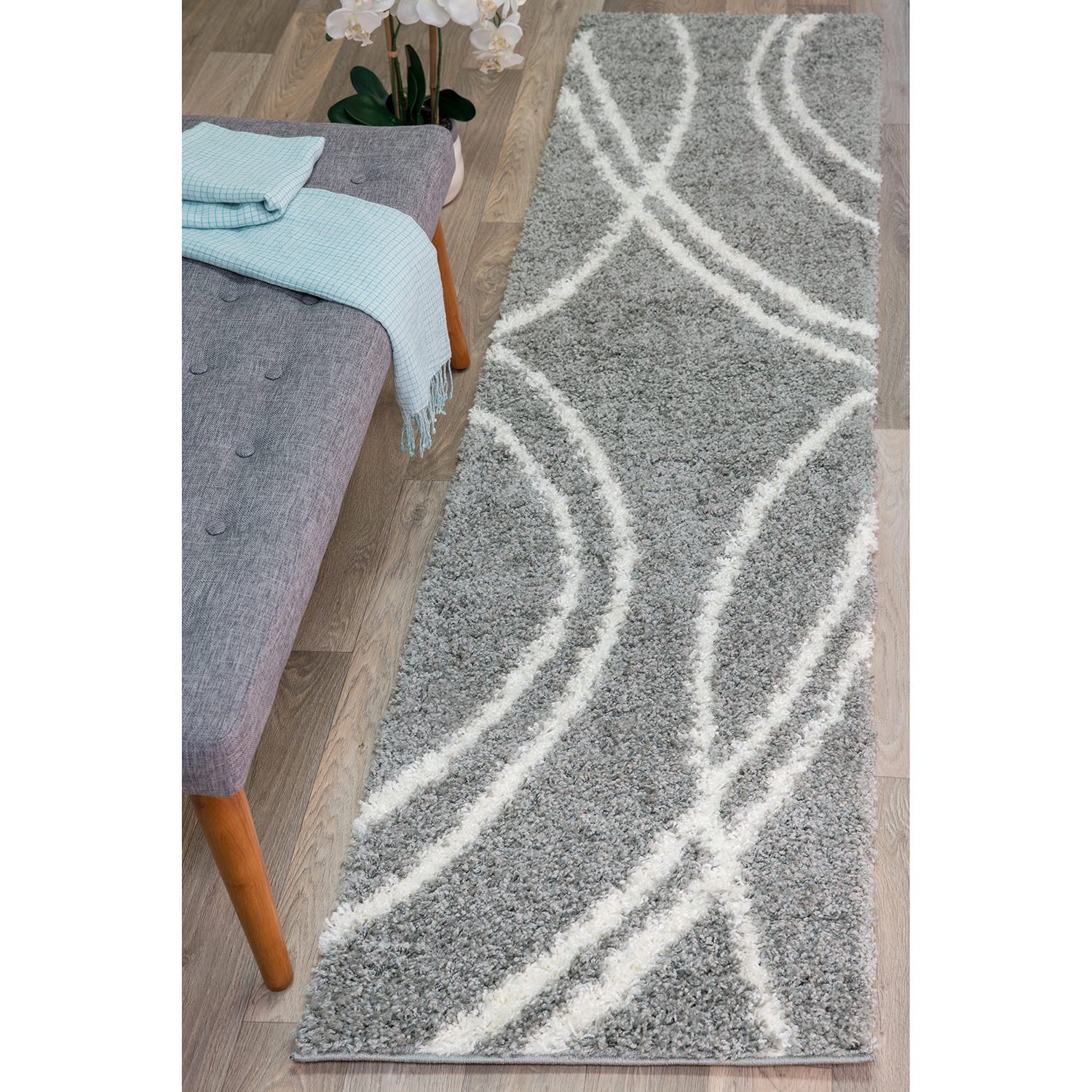 Soft Cozy Contemporary Stripe Indoor Shag Area Rug, 2' x 7'