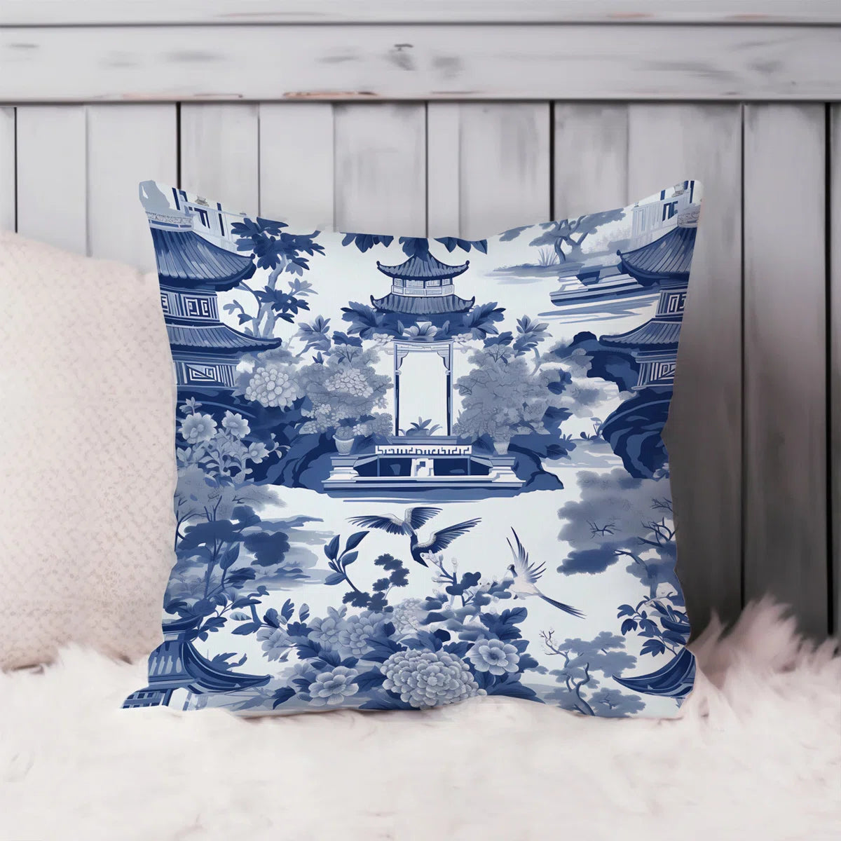 Set of 2  World and Countries Chinoiserie Pattern Asian Throw Pillow Cover SHOWROOM ITEM