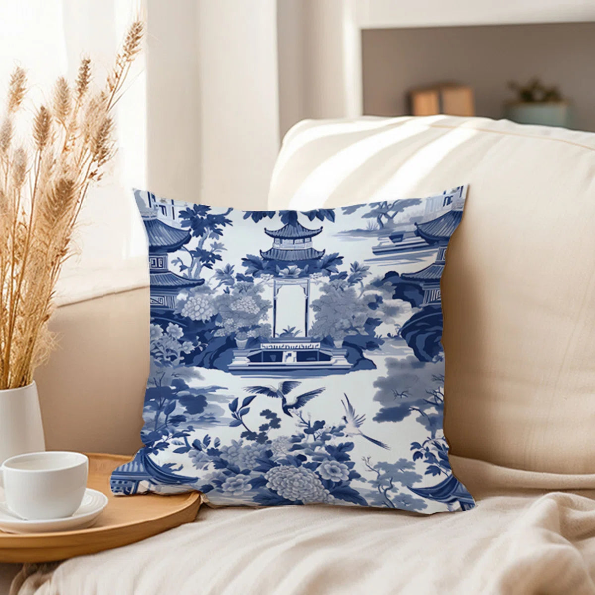 Set of 2  World and Countries Chinoiserie Pattern Asian Throw Pillow Cover SHOWROOM ITEM