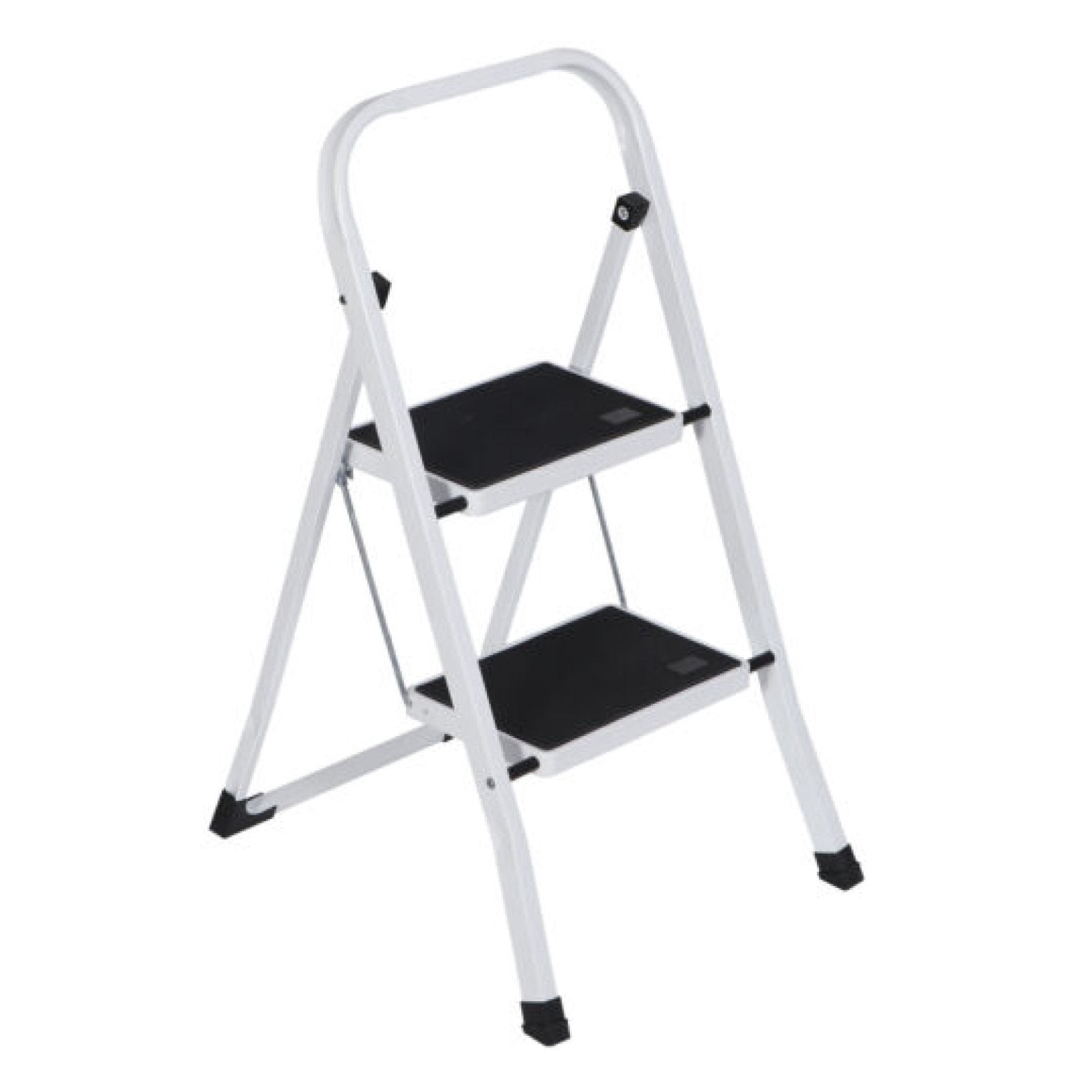 2 Step Ladder Folding Step Stool Sturdy Steel Ladder with Anti-Slip Pedal White