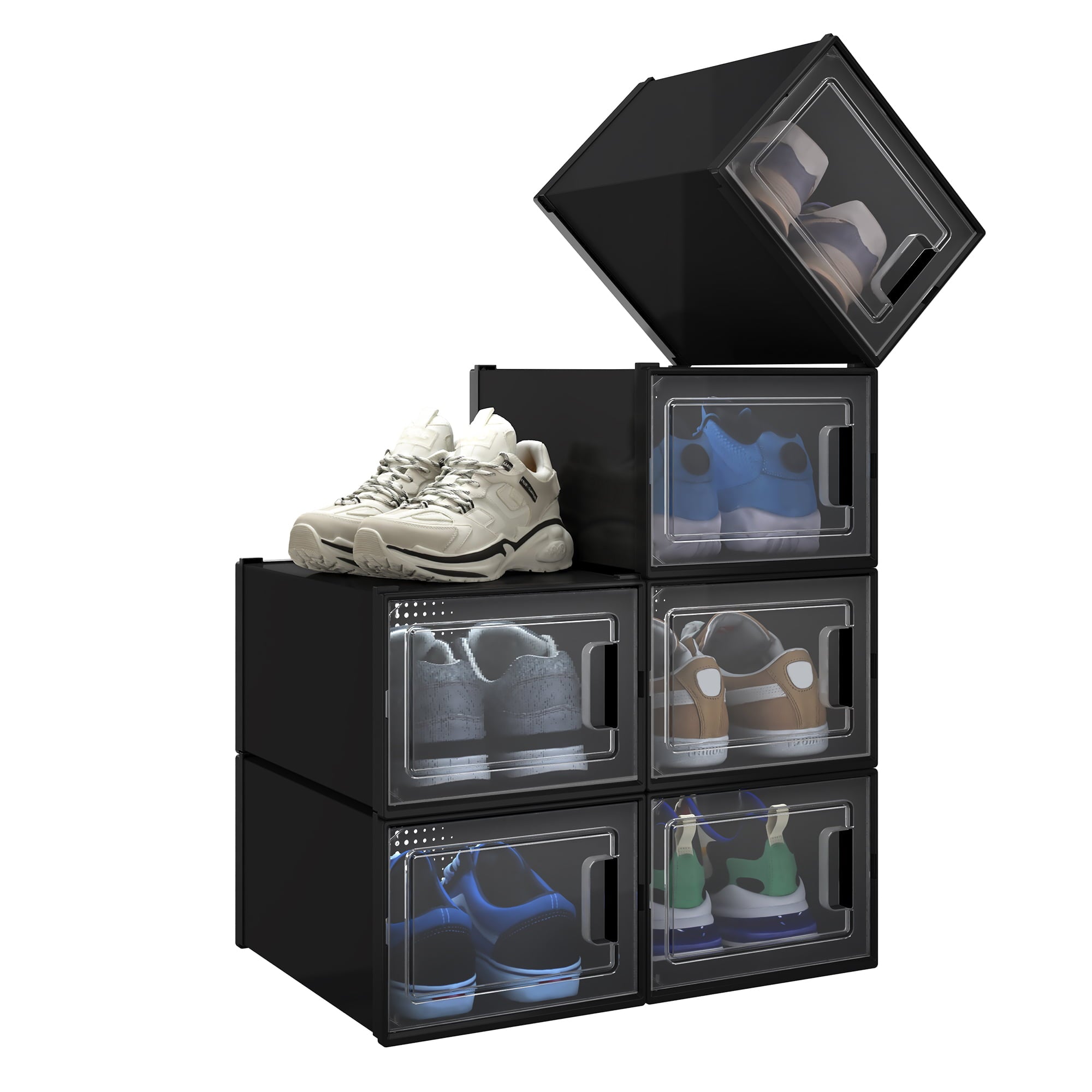 6Pcs Shoe Box MediumTransparent Organizer Stackable Sneaker Storage