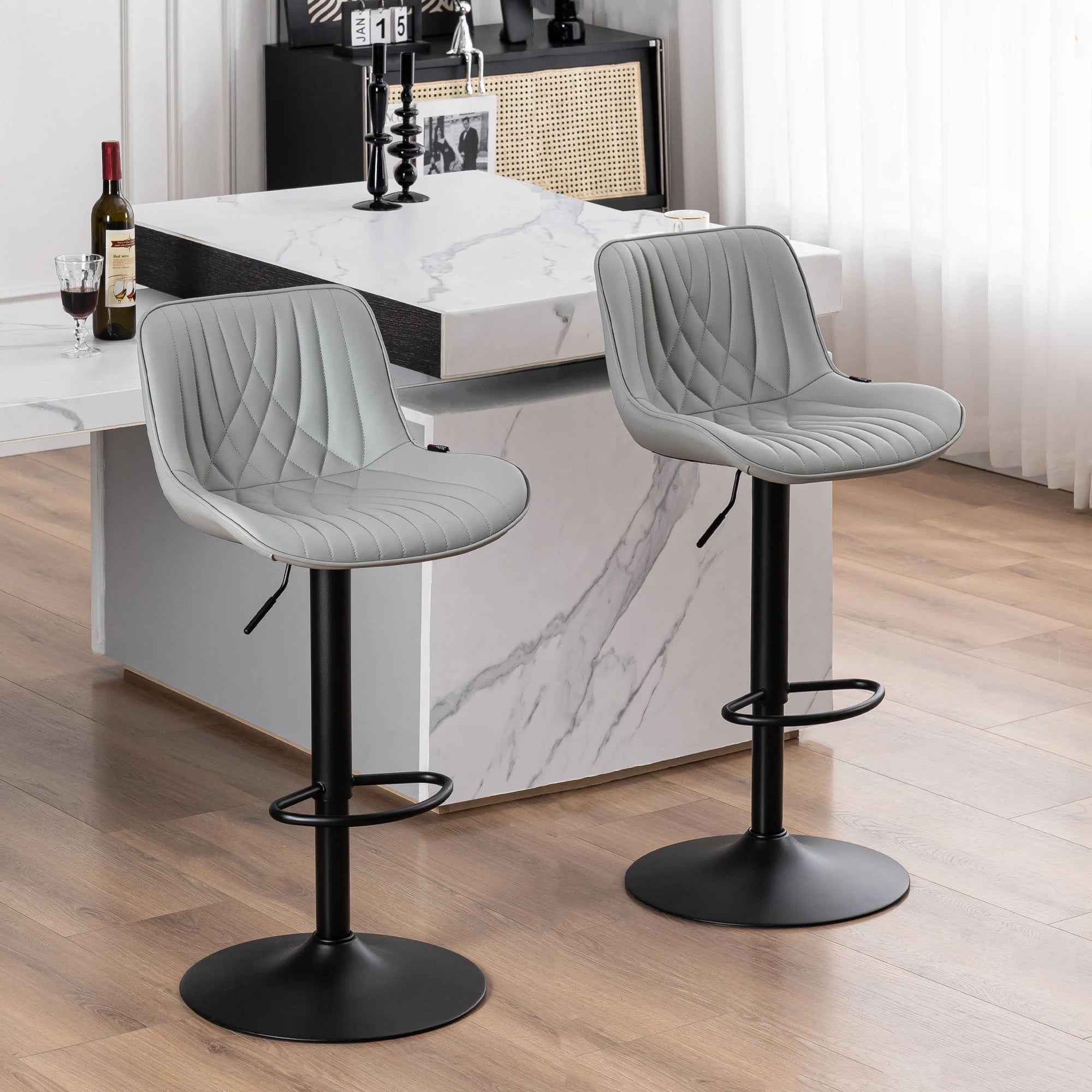 Swivel Bar Stools Set of 2 Adjustable Leather Counter Barstool, Gray - 2 BOXES