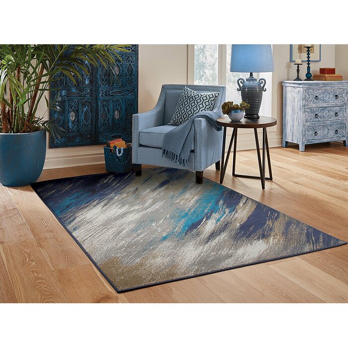 Yablonski Blue/Gray Indoor/Outdoor Rug, Rectangle 5' x 8'