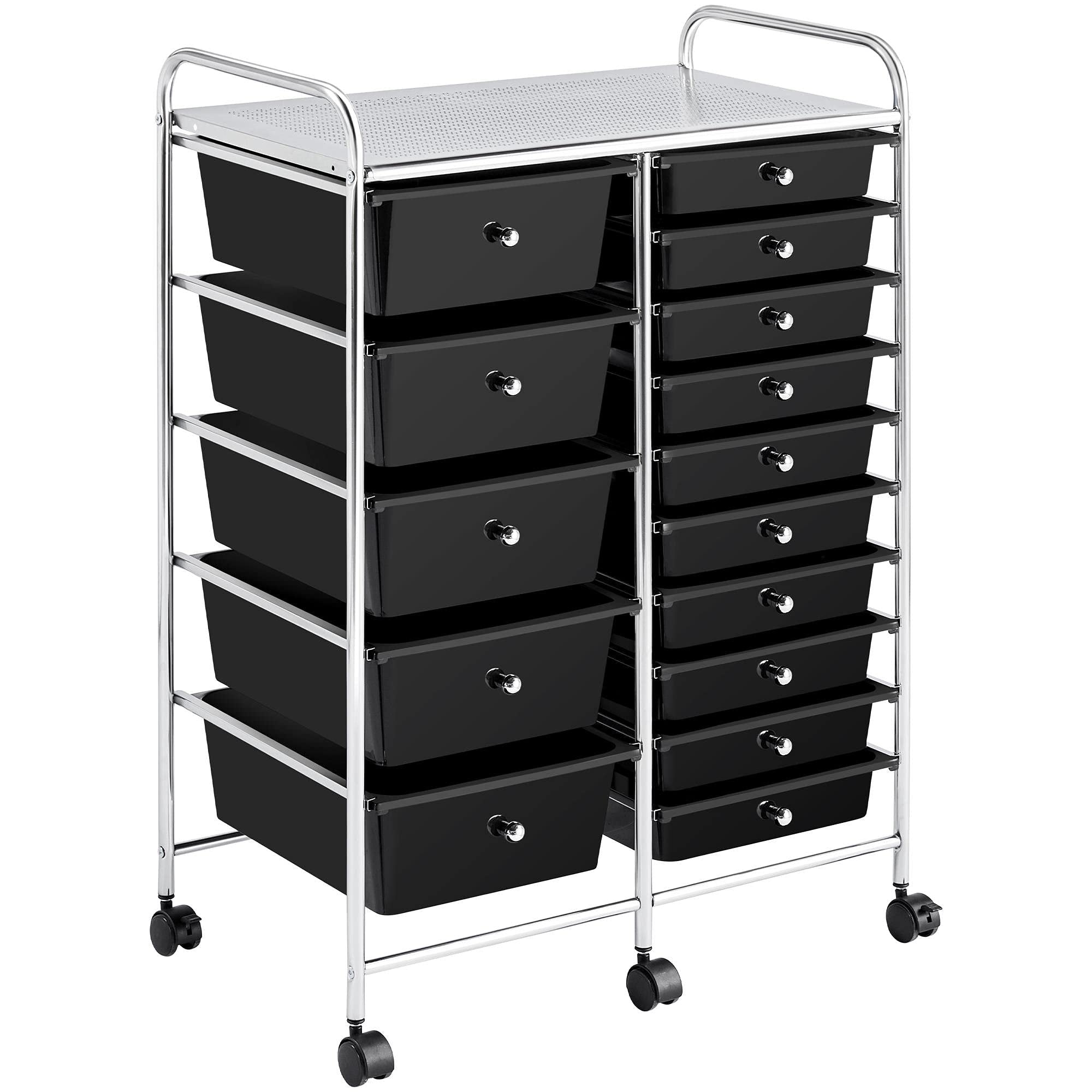 15 Drawers Rolling Storage Cart Multipurpose Mobile Rolling Utility Storage Organizer Cart Tools Scrapbook Paper Organizer on Wheels, Black