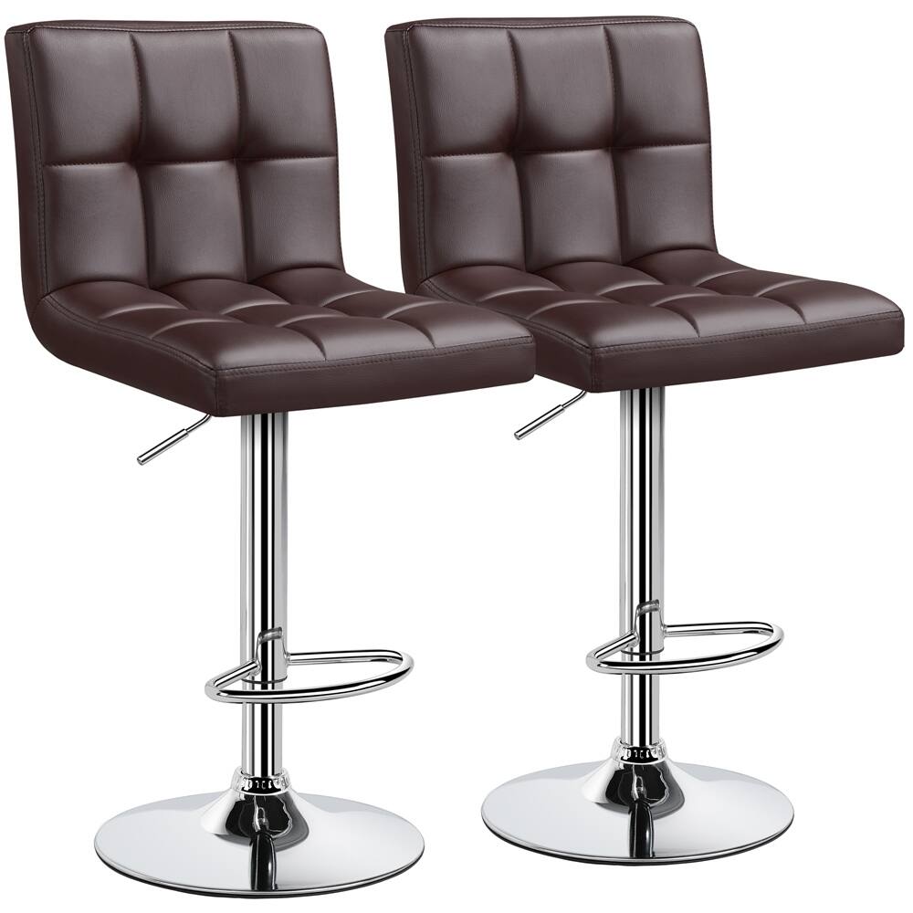 2pcs Adjustable Modern Faux Leather Swivel Bar Chairs - Brown