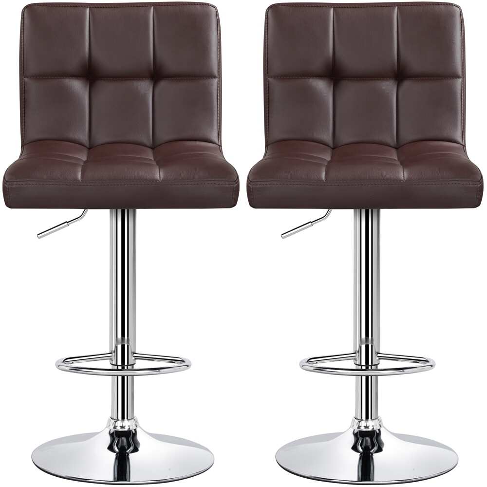 2pcs Adjustable Modern Faux Leather Swivel Bar Chairs - Brown