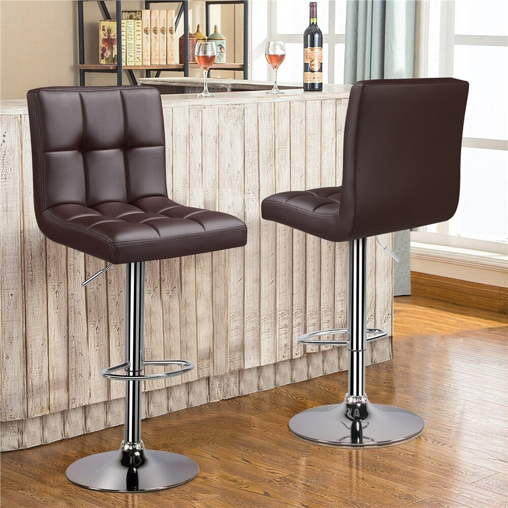2pcs Adjustable Modern Faux Leather Swivel Bar Chairs - Brown