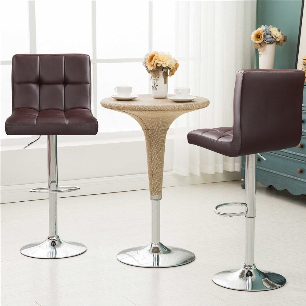 2pcs Adjustable Modern Faux Leather Swivel Bar Chairs - Brown