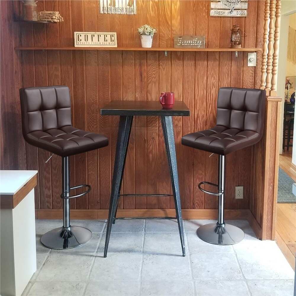 2pcs Adjustable Modern Faux Leather Swivel Bar Chairs - Brown