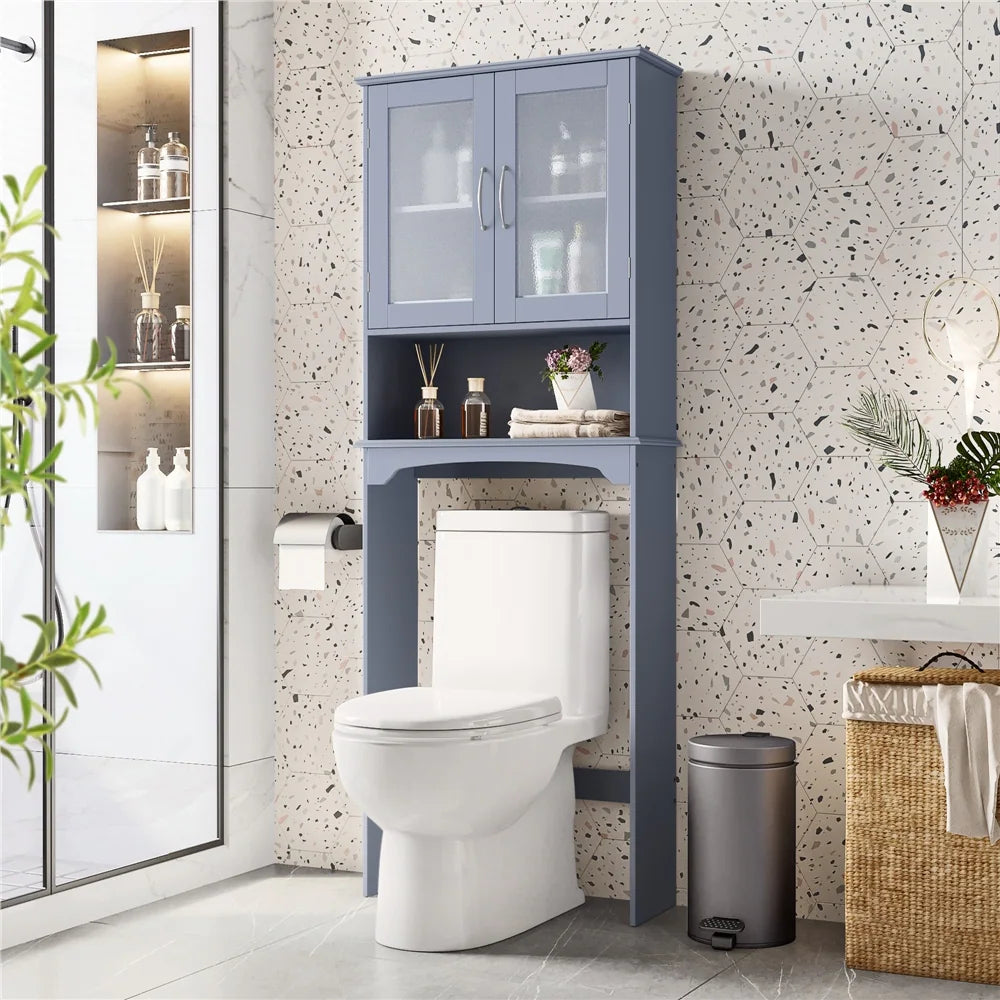 Bathroom Organizer Over The Toilet,2-Door,1 Open-Shelf - Grey