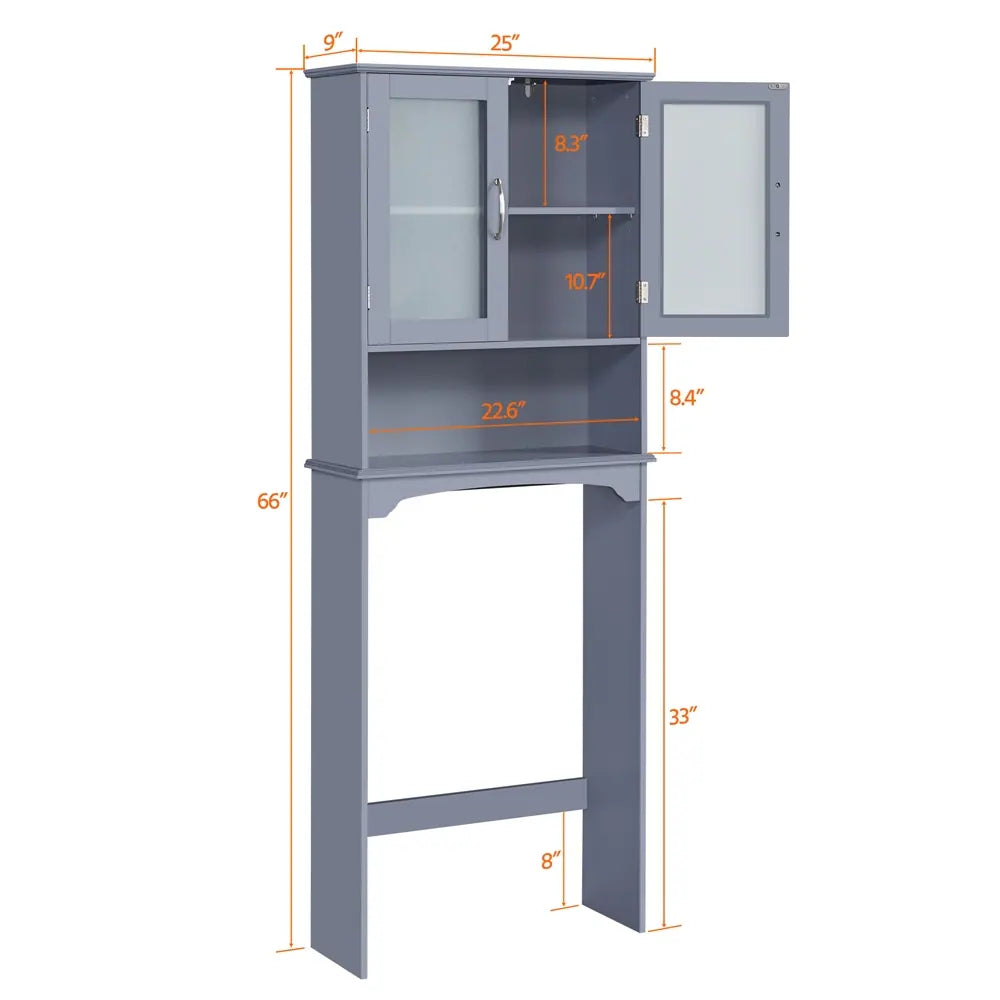 Bathroom Organizer Over The Toilet,2-Door,1 Open-Shelf - Grey