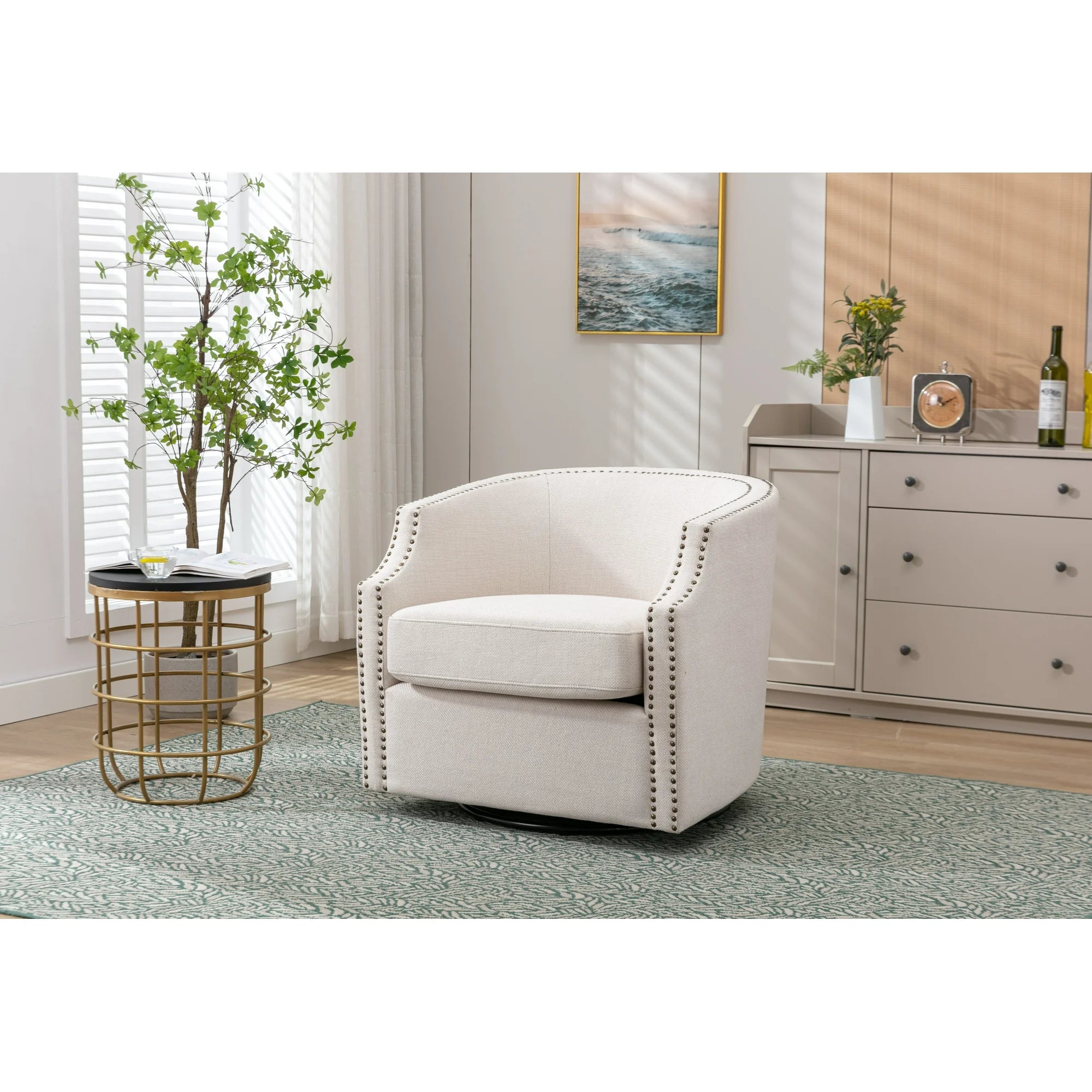 Yoneston Swivel Chair Modern Leather Accent Sofa with Metal Base - SHOWROOM ITEM