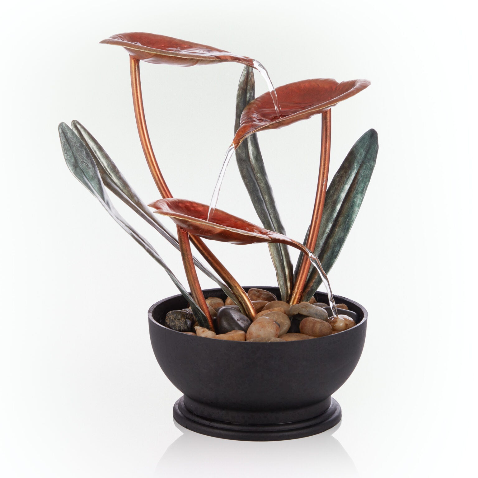 Indoor Tabletop Multi-Tiered Metal Tropical Leaf Water Fountain