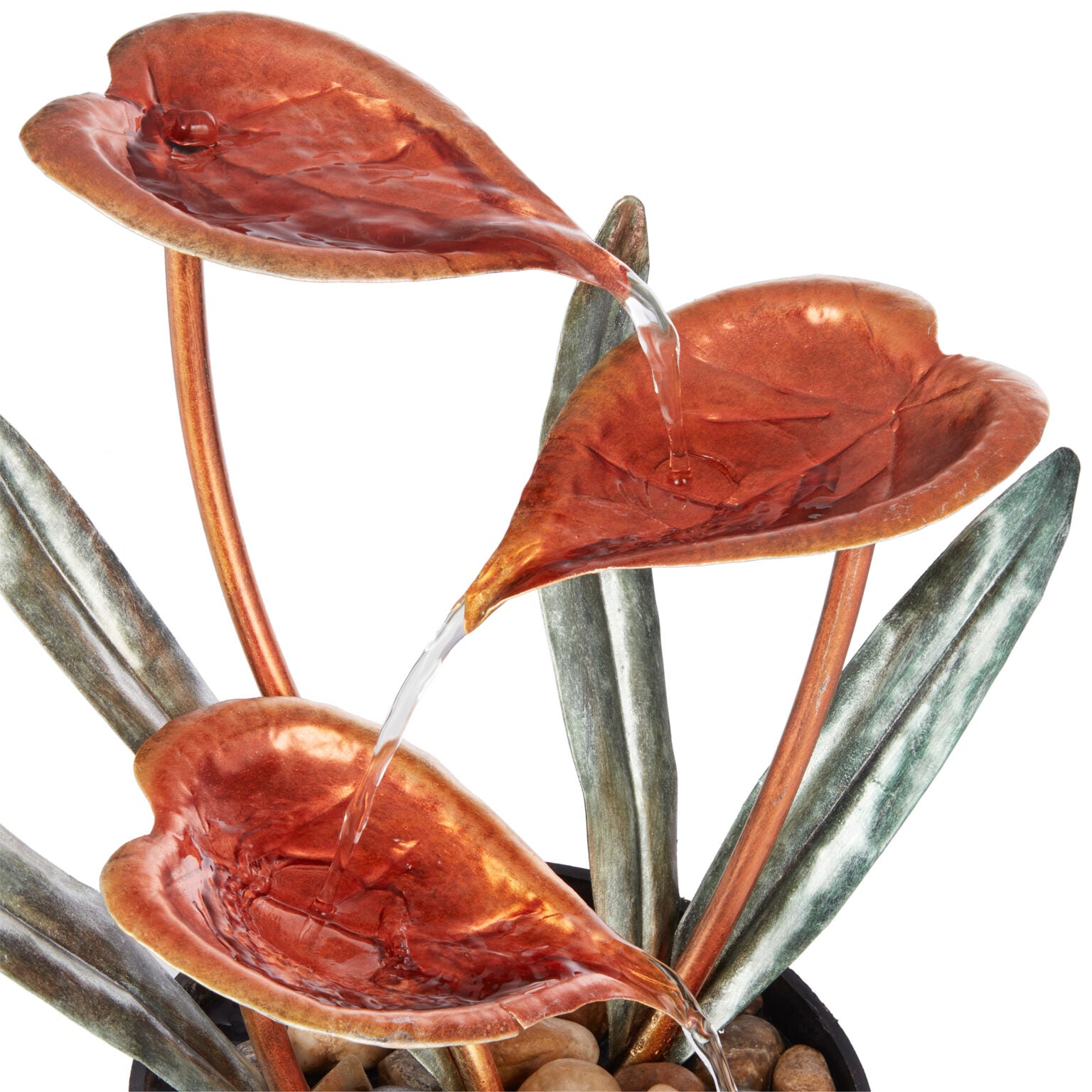 Indoor Tabletop Multi-Tiered Metal Tropical Leaf Water Fountain