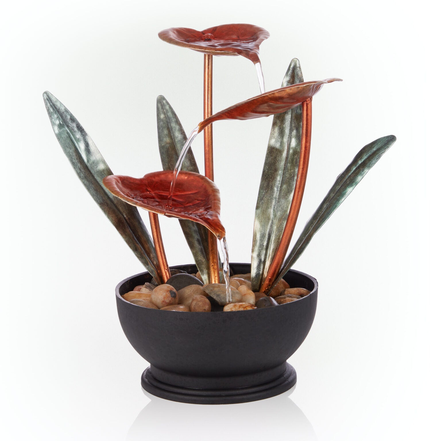 Indoor Tabletop Multi-Tiered Metal Tropical Leaf Water Fountain