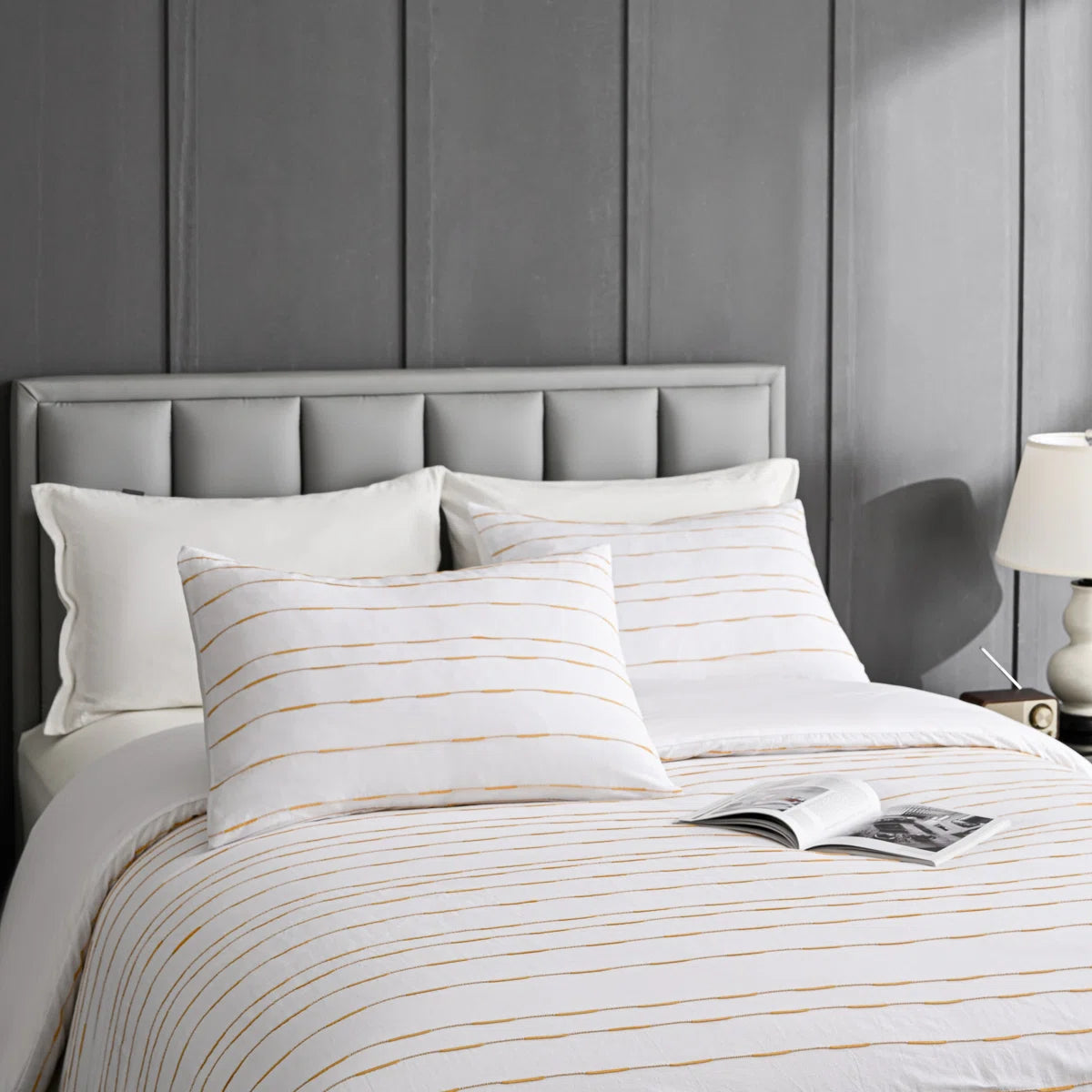 Zari Modern & Contemporary Percale Striped Duvet Cover Set Queen