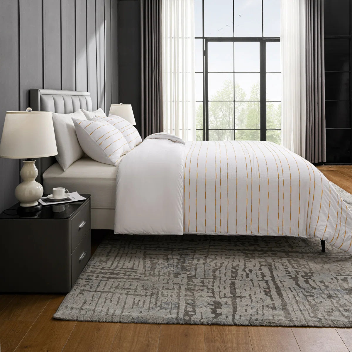 Zari Modern & Contemporary Percale Striped Duvet Cover Set Queen