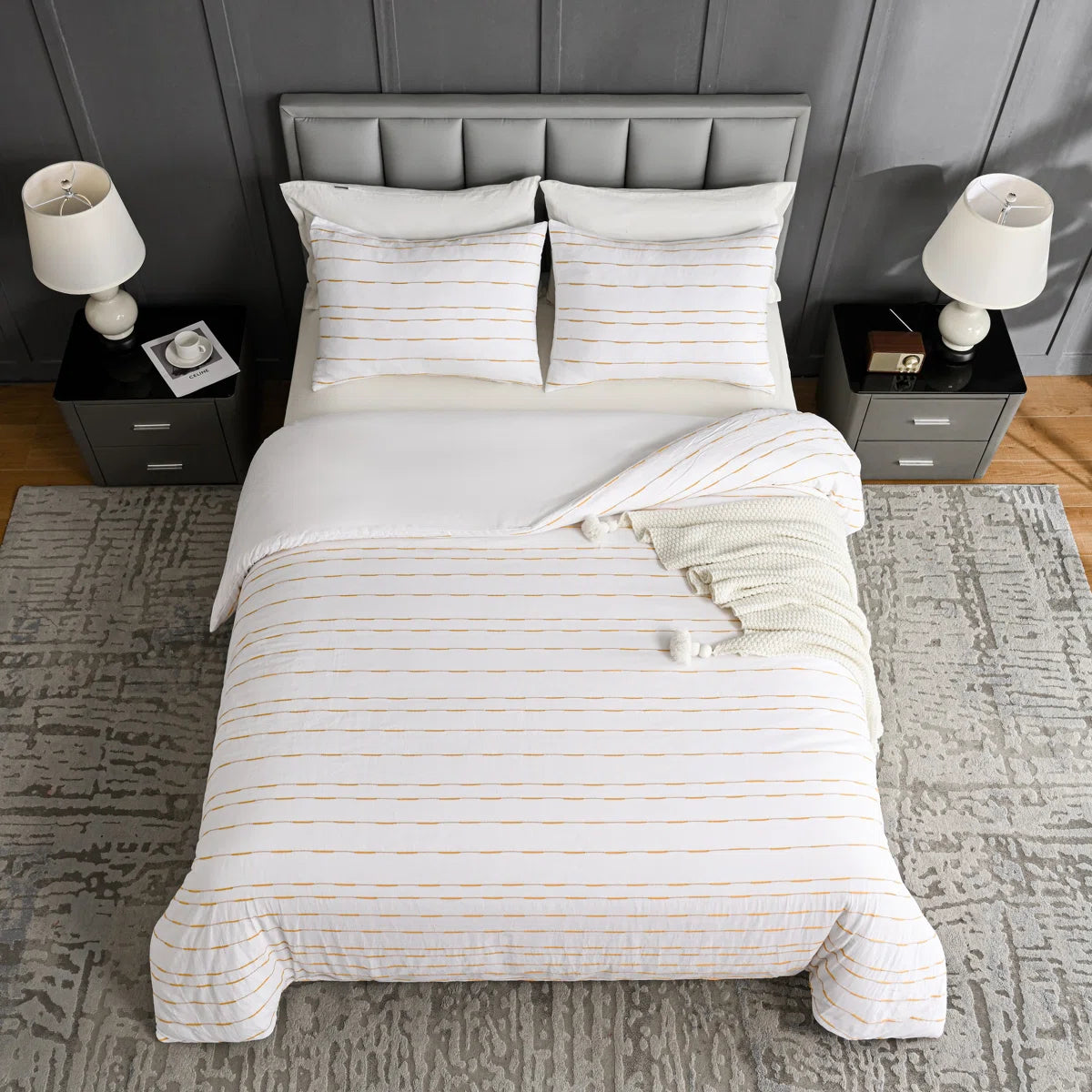 Zari Modern & Contemporary Percale Striped Duvet Cover Set Queen