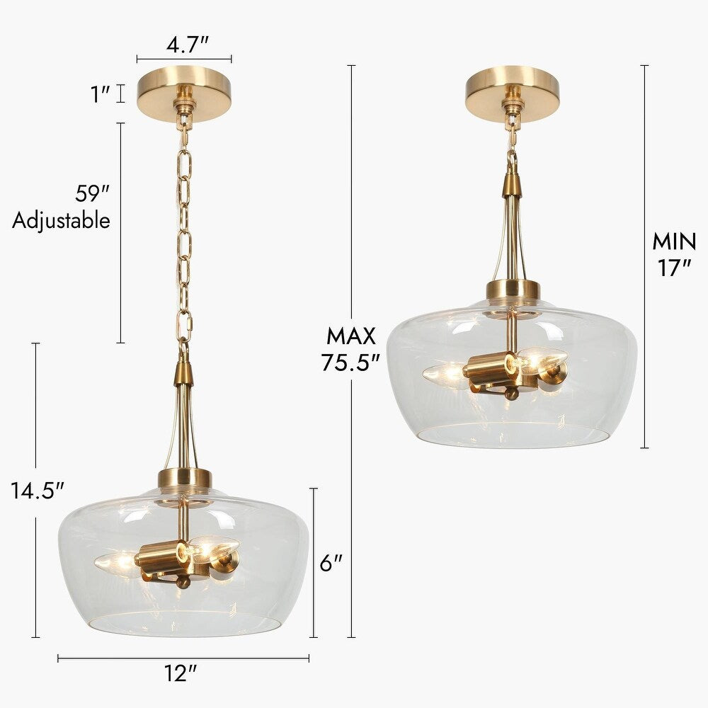 Zelena Modern Farmhouse 3-Light Gold Chandelier Glass Pendant Light for Dining Room - Brass