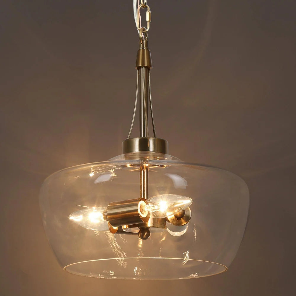 Zelena Modern Farmhouse 3-Light Gold Chandelier Glass Pendant Light for Dining Room - Brass