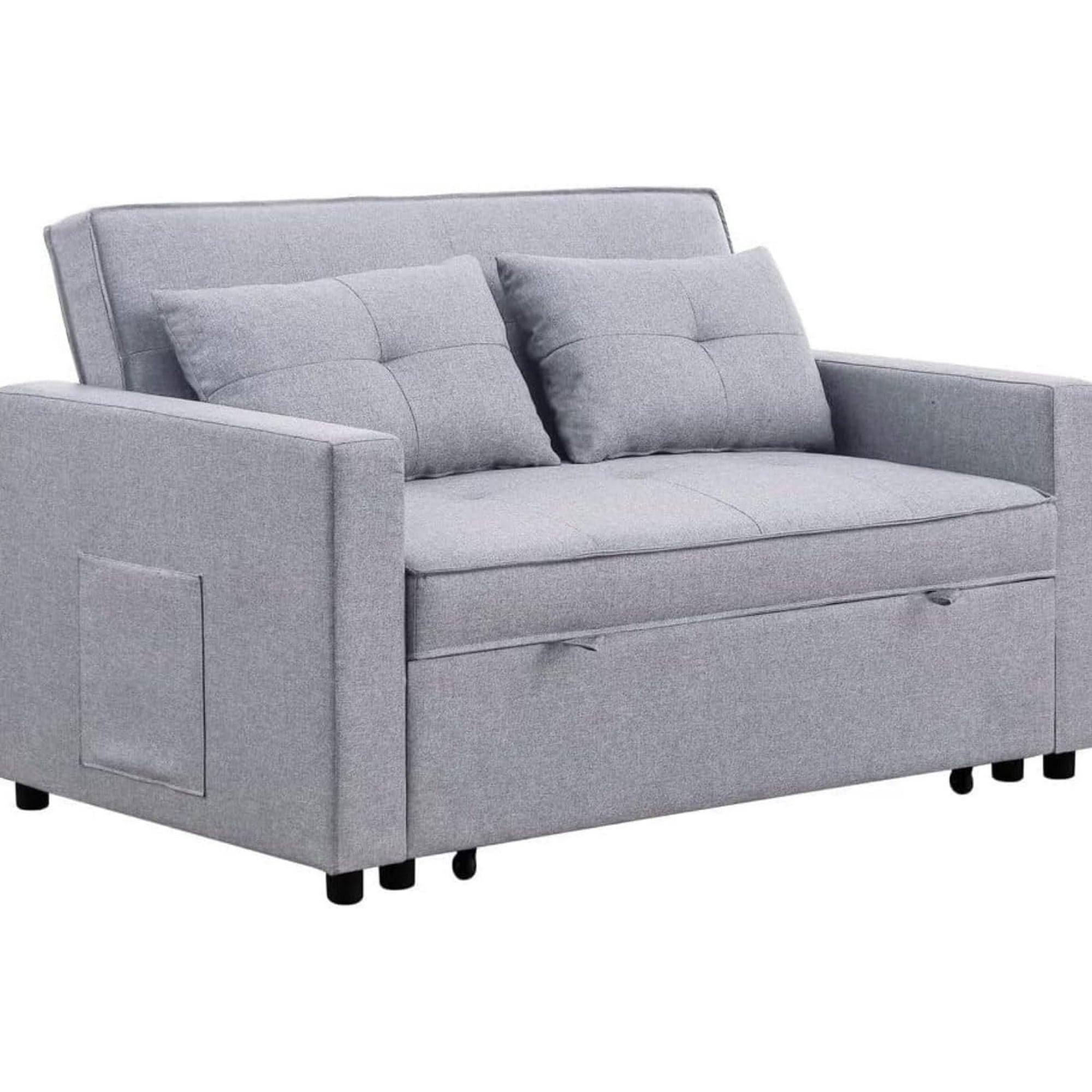 Zoey Linen Convertible Sleeper Loveseat With Side Pocket