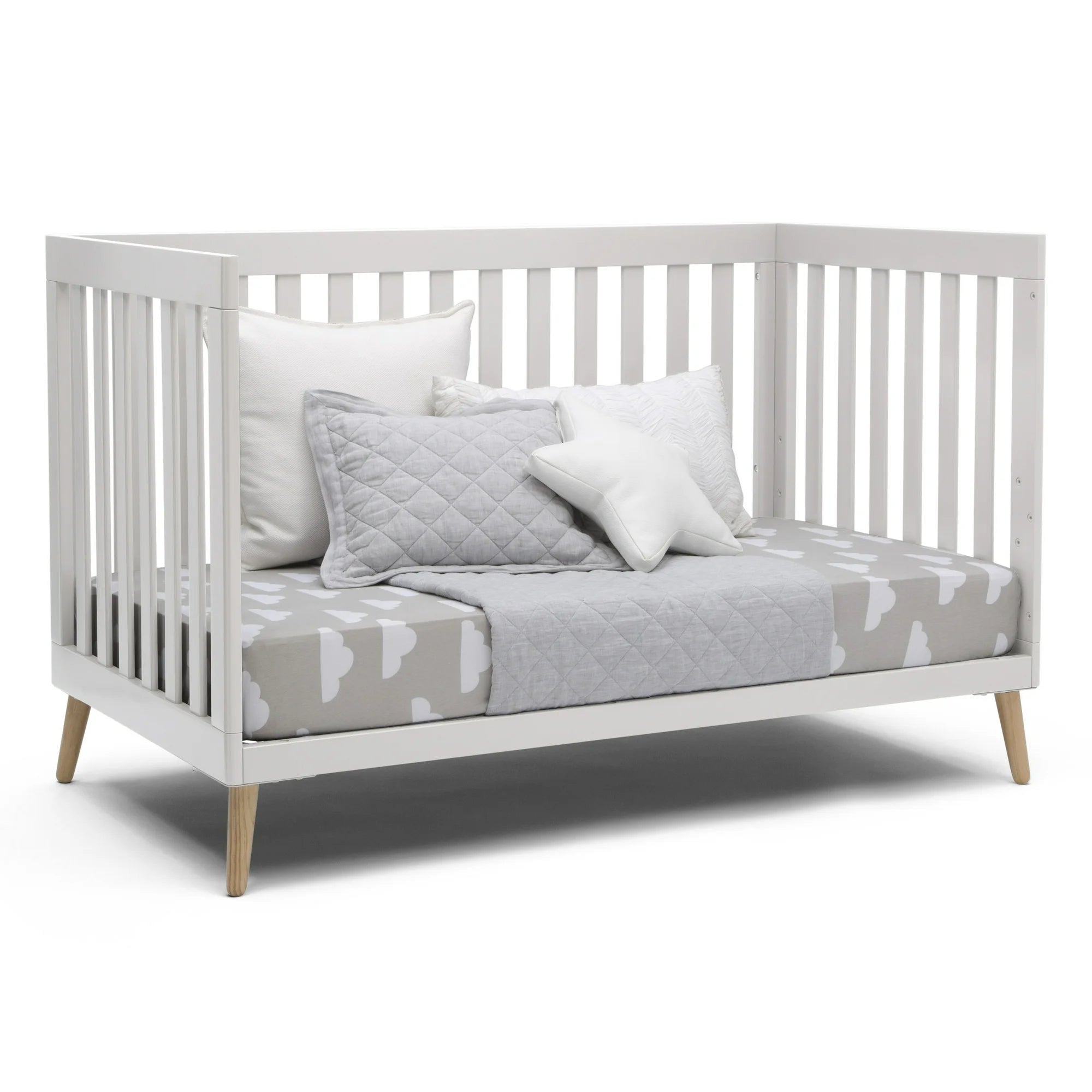 Essex 4-in-1 Convertible Baby Crib, Bianca White/Natural Legs