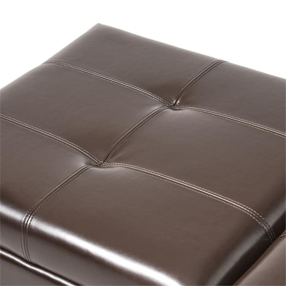 Merrill Double Opening Chocolate Brown Leather Storage Ottoman