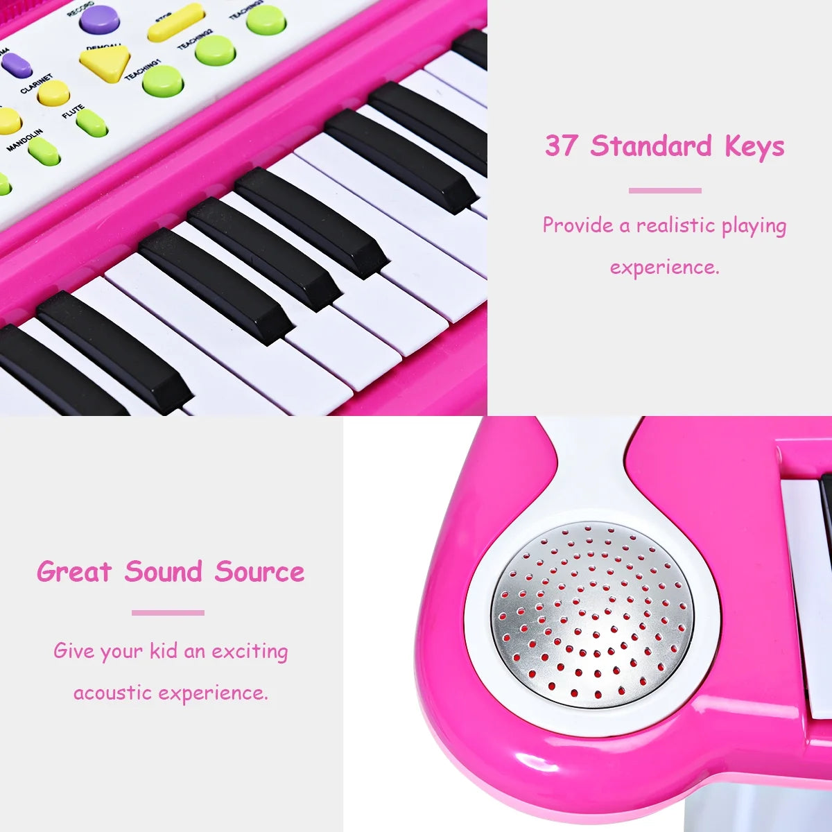 37 Keys Kids Piano Electronic Keyboard Musical Piano Toy with Microphone & Stool