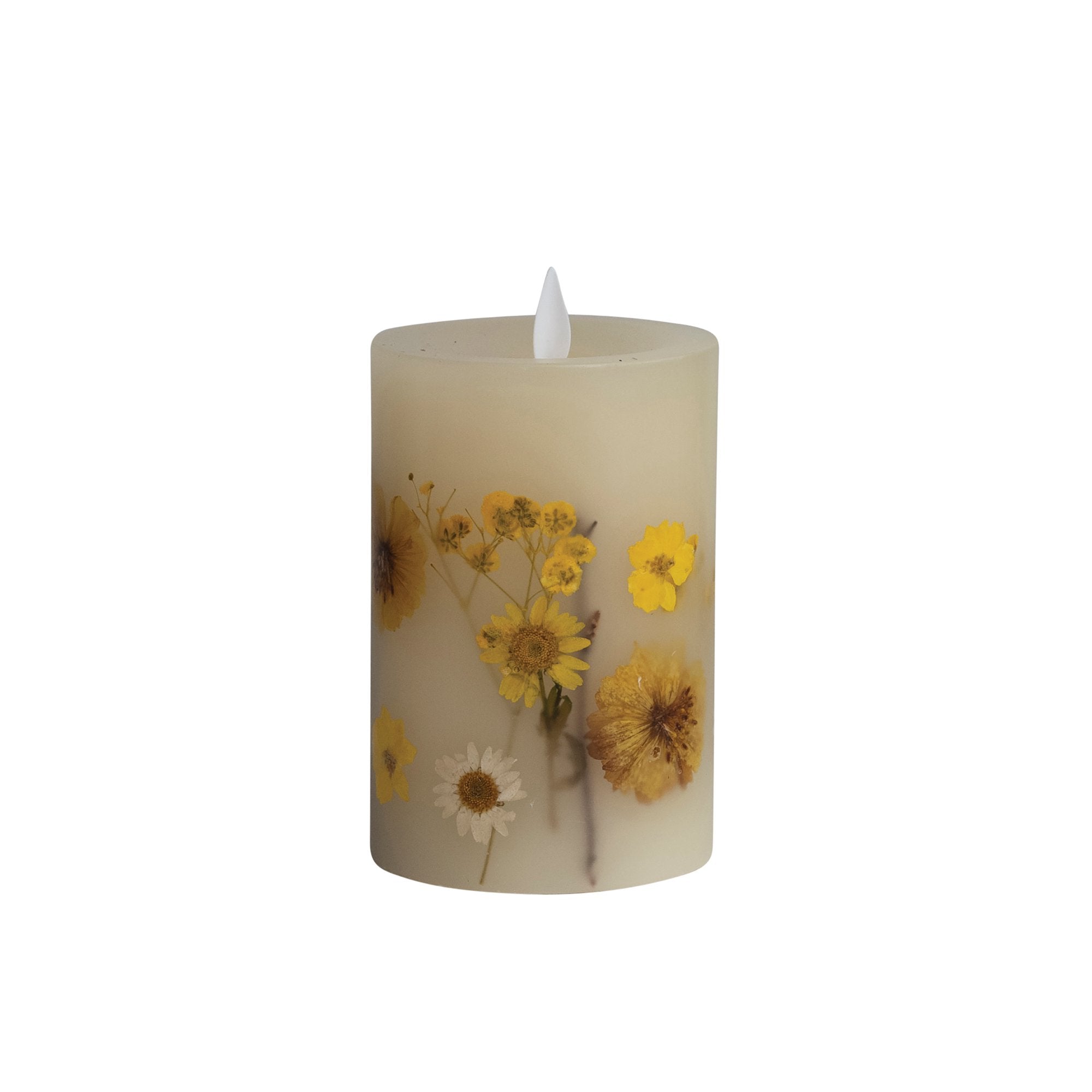 Pillar LED Candle with Daisy Inlay and Timer, Multicolor