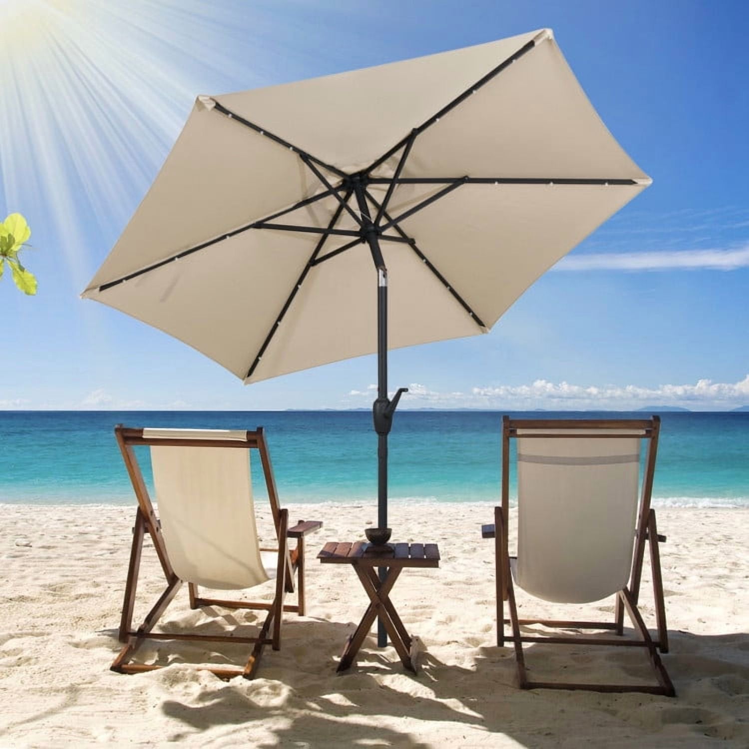 Outdoor Patio Umbrella,  Solar Powered Patio Umbrella with LED Lights and Crank Handle