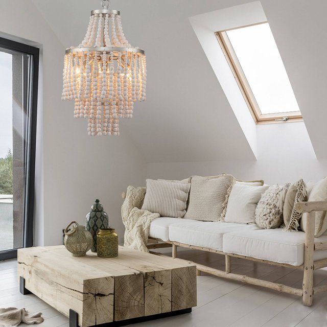 Bead Chandeliers, Rustic White Finish