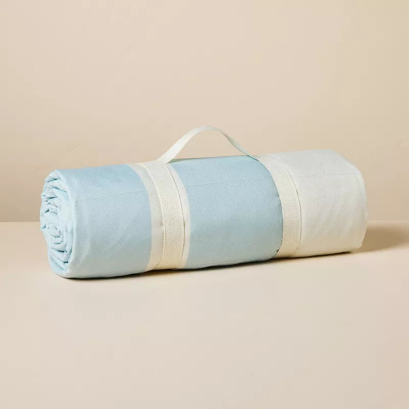 Bold Stripe Picnic Blanket Cream/Light Blue/Red Machine Washable, Recycled Polyester