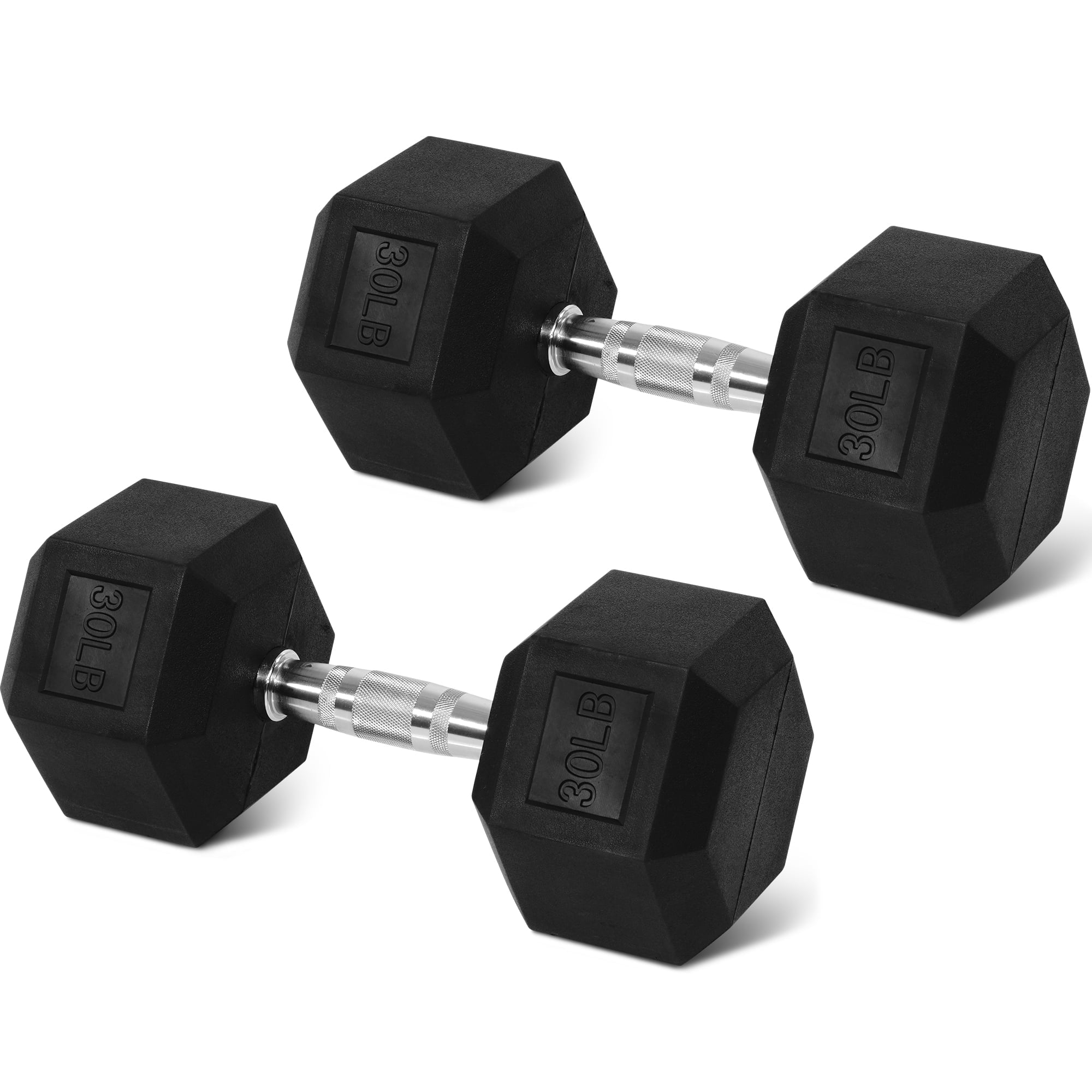 Rubber Hex Dumbbells, 1-Piece, Black